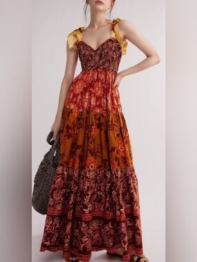 Free People inspired Boho Tiered Maxi Dress SMALL, AMAZON